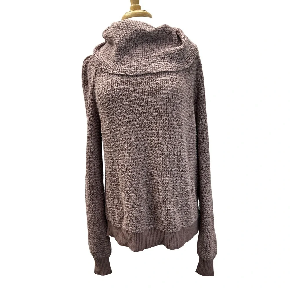 Free People Cowl Neck‎ Sweater Womens Large Mauve Pink Excellent Textured Knit